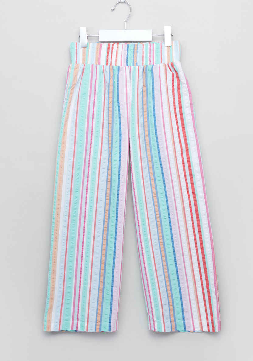 Juniors Textured Pants with Elasticised Waistband and Stripes-Pants-image-0