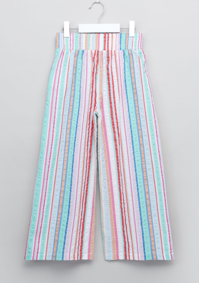 Juniors Textured Pants with Elasticised Waistband and Stripes-Pants-image-2