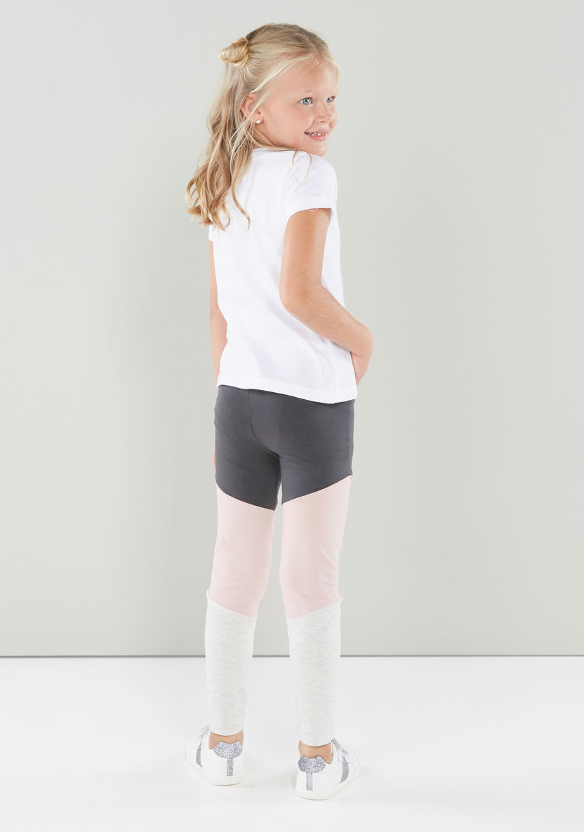 Juniors Colour Block Leggings with Elasticised Waistband-Leggings-image-1