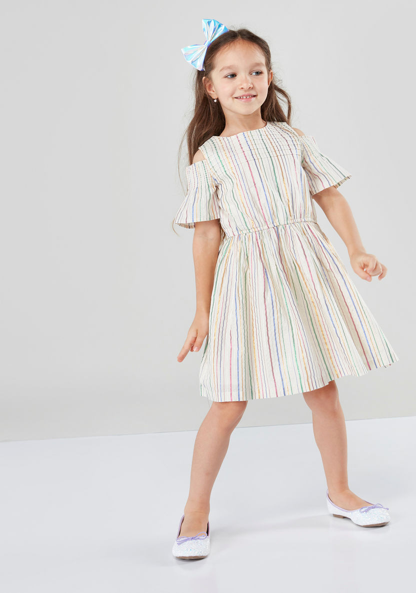 Juniors Striped Cold Shoulder Dress-Dresses%2C Gowns and Frocks-image-0