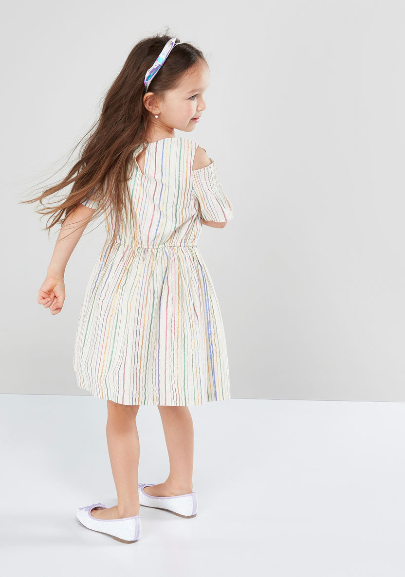 Juniors Striped Cold Shoulder Dress-Dresses%2C Gowns and Frocks-image-3