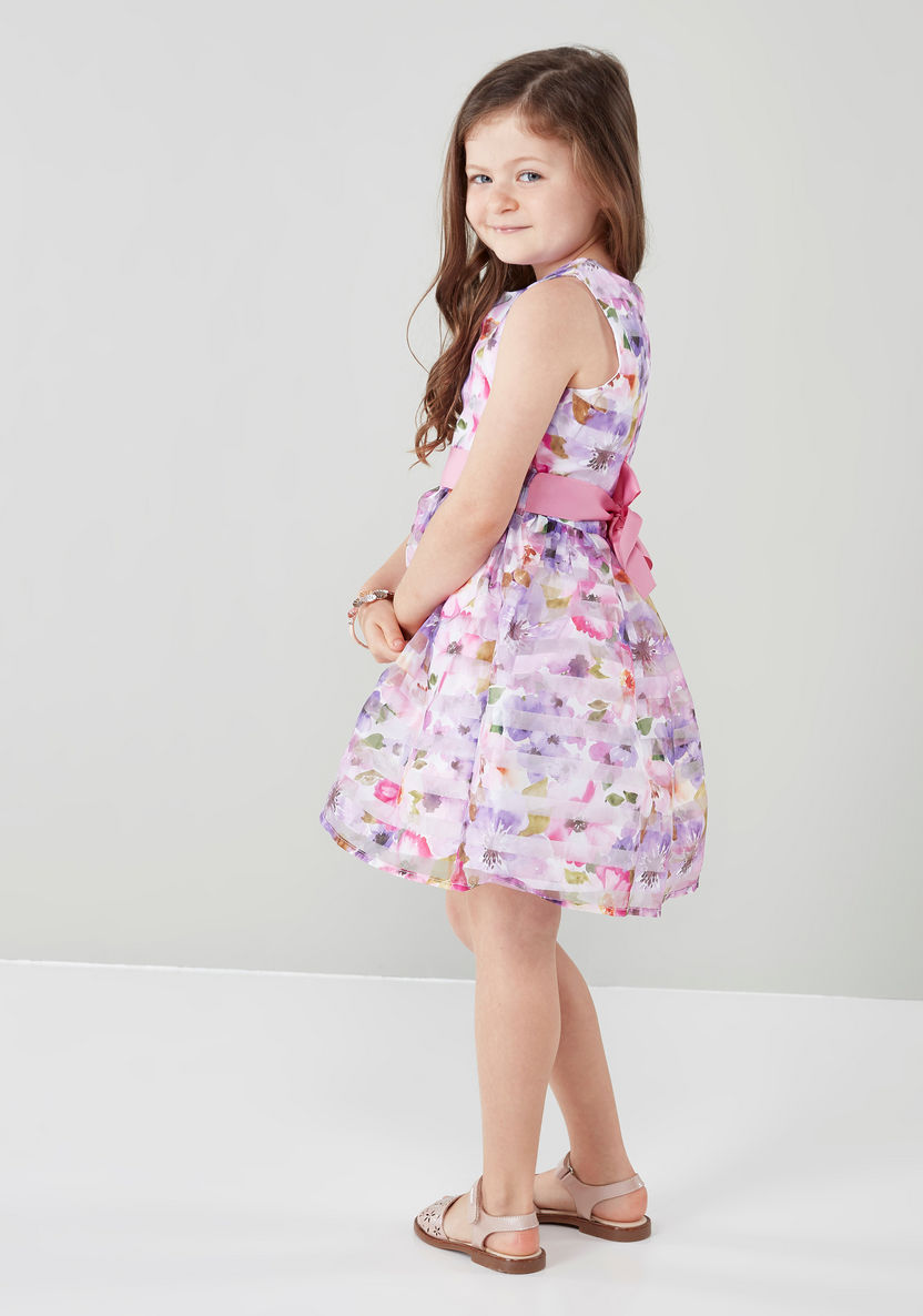 Juniors Sleeveless Printed A-line Dress-Dresses%2C Gowns and Frocks-image-2