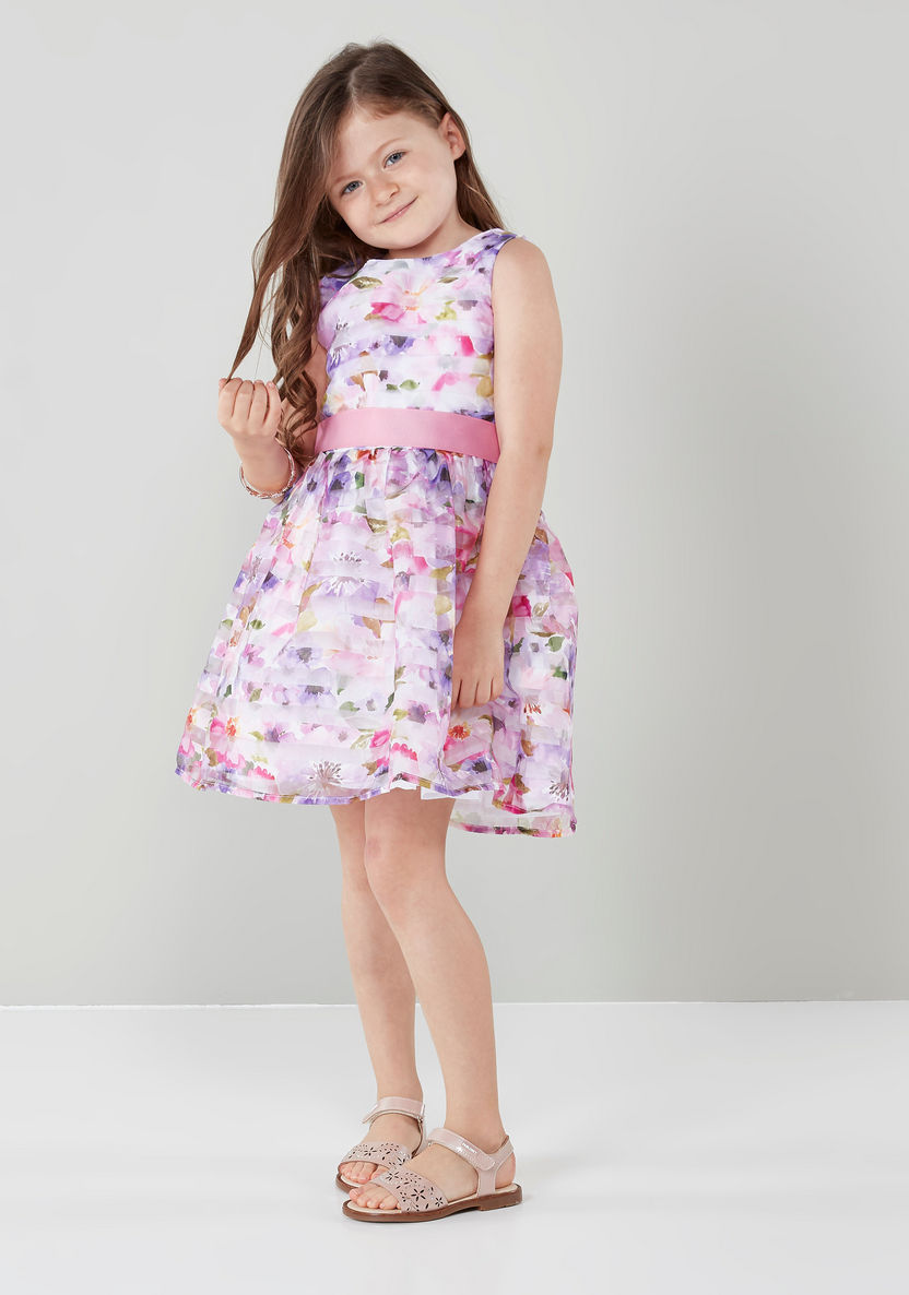 Juniors Sleeveless Printed A-line Dress-Dresses%2C Gowns and Frocks-image-3