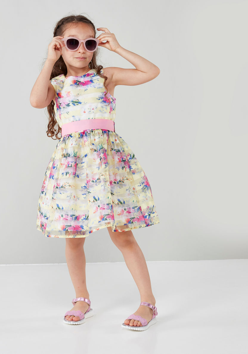 Juniors Sleeveless Printed A-line Dress-Dresses%2C Gowns and Frocks-image-0