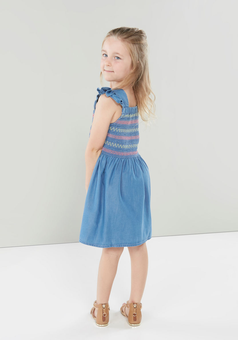 Juniors Ruffle Detail Dress with Embroidered Stripes-Dresses%2C Gowns and Frocks-image-1