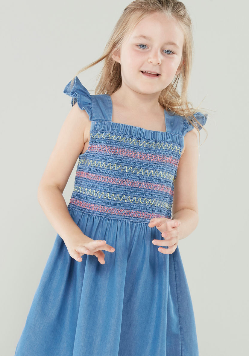 Juniors Ruffle Detail Dress with Embroidered Stripes-Dresses%2C Gowns and Frocks-image-2