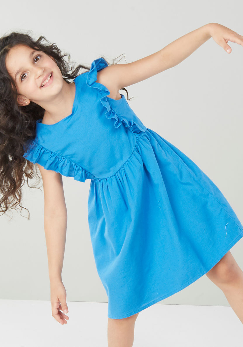 Juniors Solid Sleeveless A-line Dress with Ruffle Detail-Dresses%2C Gowns and Frocks-image-1