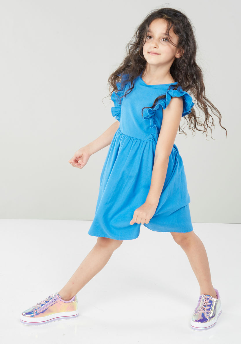 Juniors Solid Sleeveless A-line Dress with Ruffle Detail-Dresses%2C Gowns and Frocks-image-2