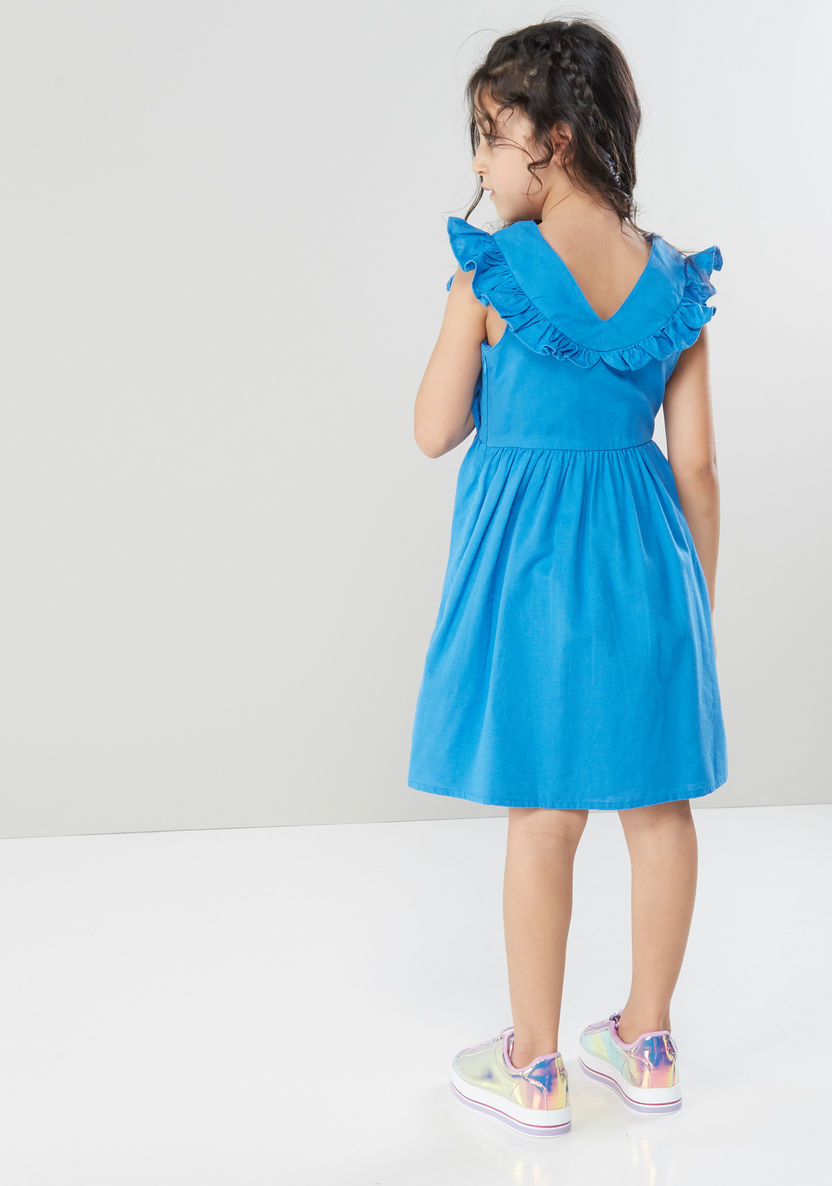 Juniors Solid Sleeveless A-line Dress with Ruffle Detail-Dresses%2C Gowns and Frocks-image-3