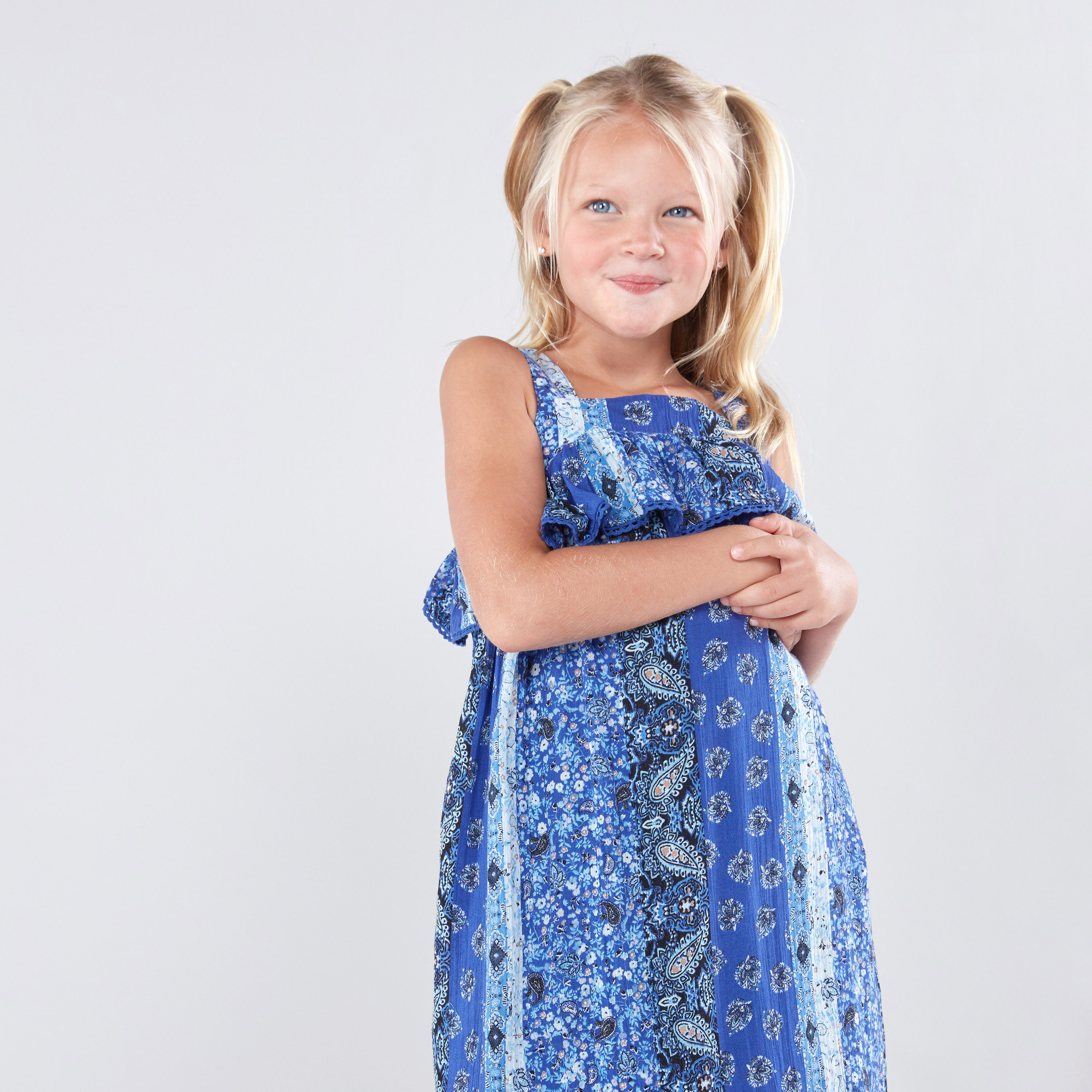 Juniors Printed Sleeveless Maxi Dress with Frill Detail-girls-clothing-dressesandjumpsuits-image-2