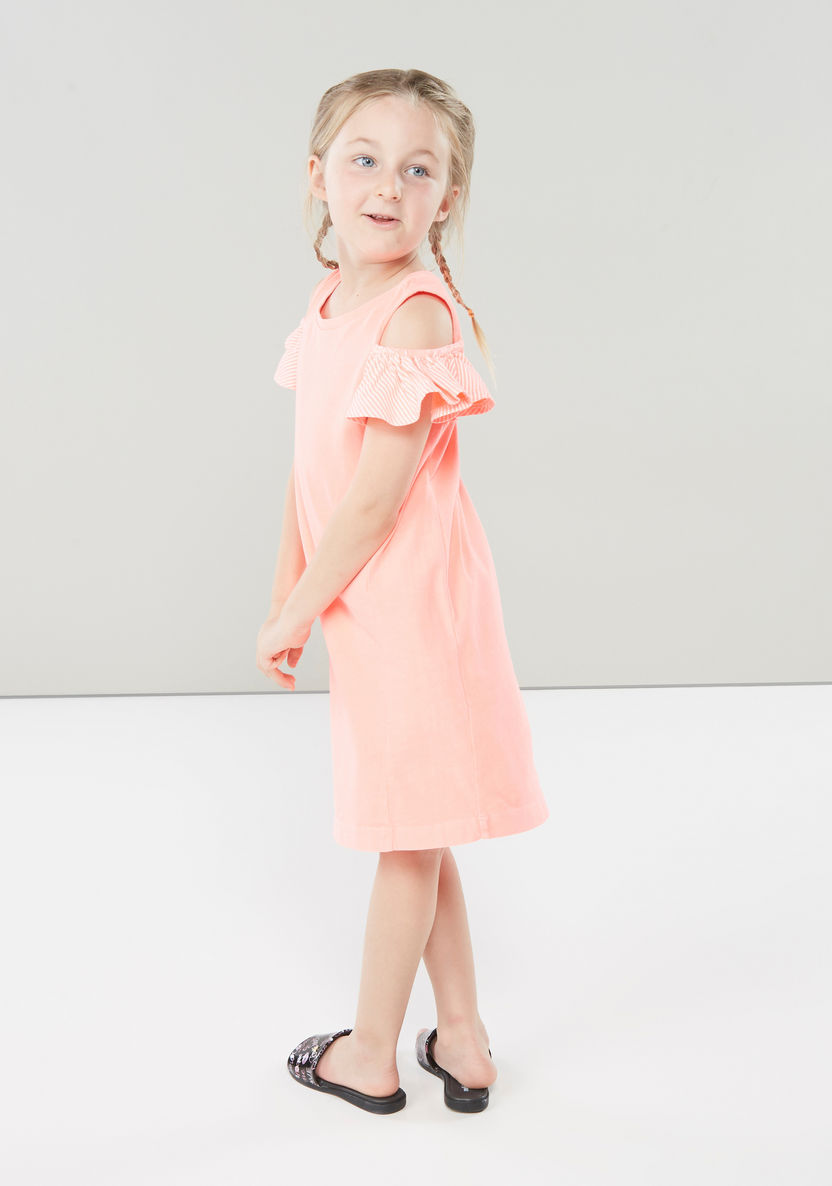 Juniors Shift Dress with Striped Cold-Shoulder Sleeves-Dresses%2C Gowns and Frocks-image-1