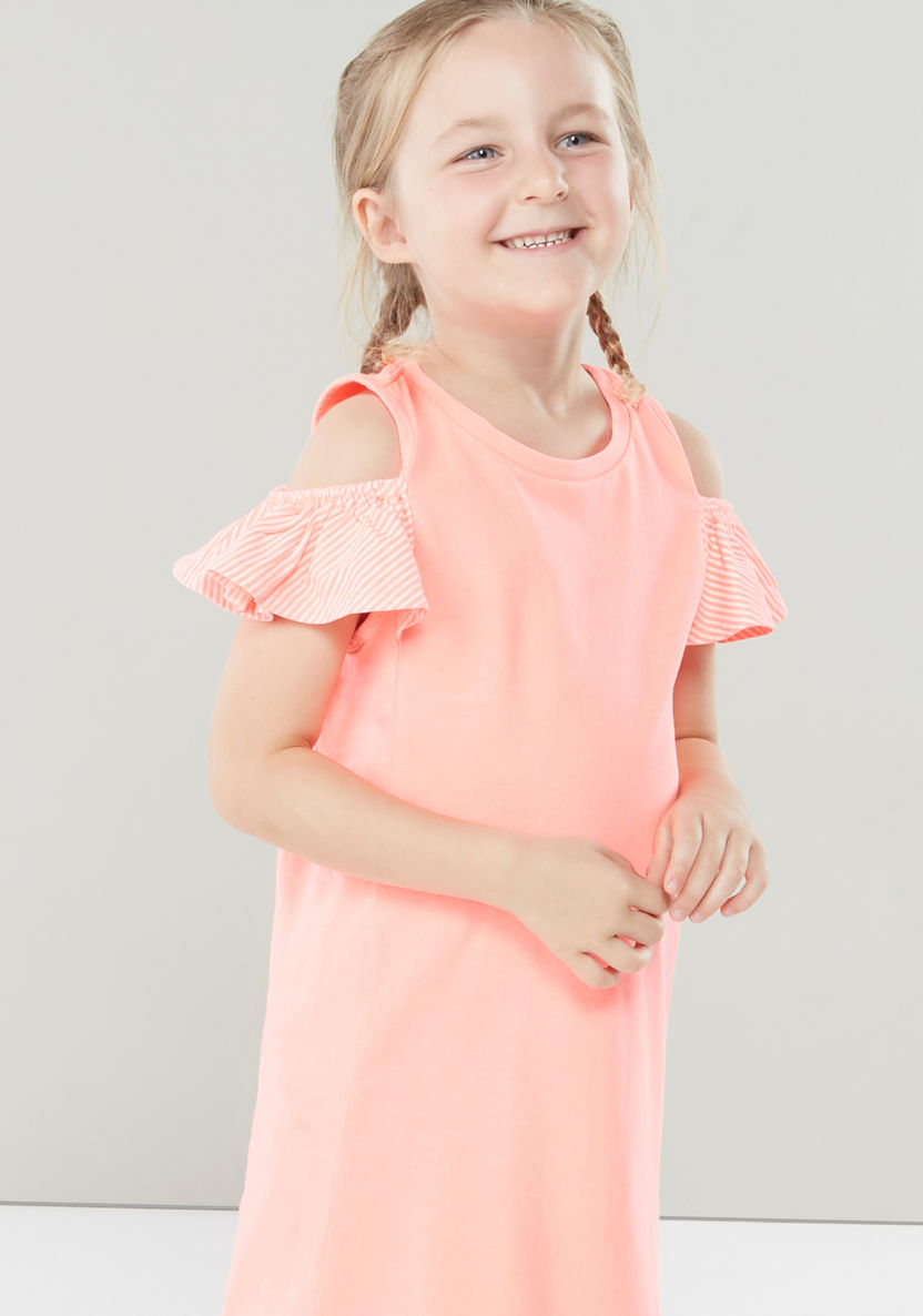 Juniors Shift Dress with Striped Cold-Shoulder Sleeves-Dresses%2C Gowns and Frocks-image-3
