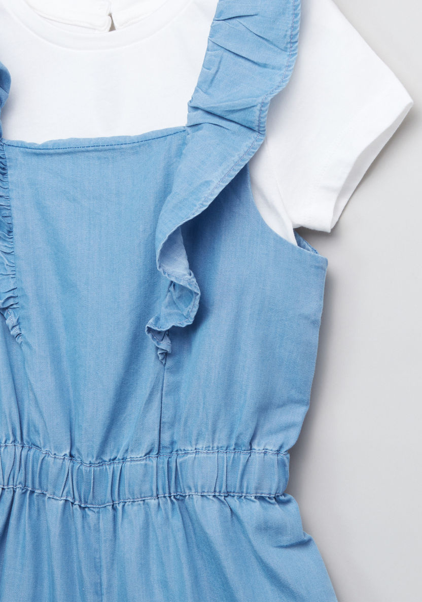 Juniors Ruffle Detail Jumpsuit with Short Sleeves T-shirt-Clothes Sets-image-1