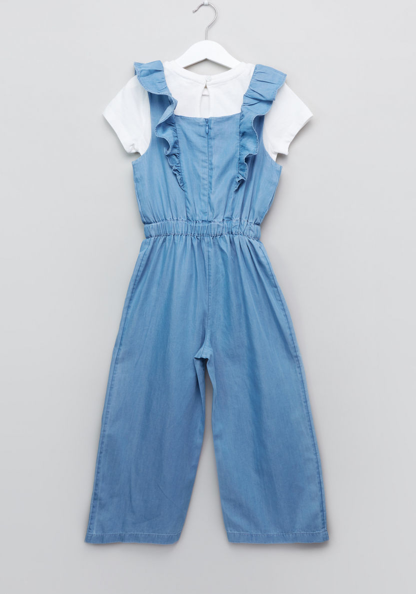 Juniors Ruffle Detail Jumpsuit with Short Sleeves T-shirt-Clothes Sets-image-2