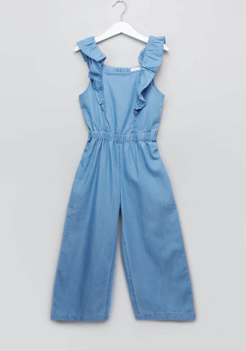 Juniors Ruffle Detail Jumpsuit with Short Sleeves T-shirt-Clothes Sets-image-3