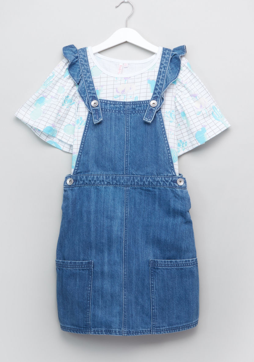 Juniors Printed Top with Pinafore Dress-Clothes Sets-image-0