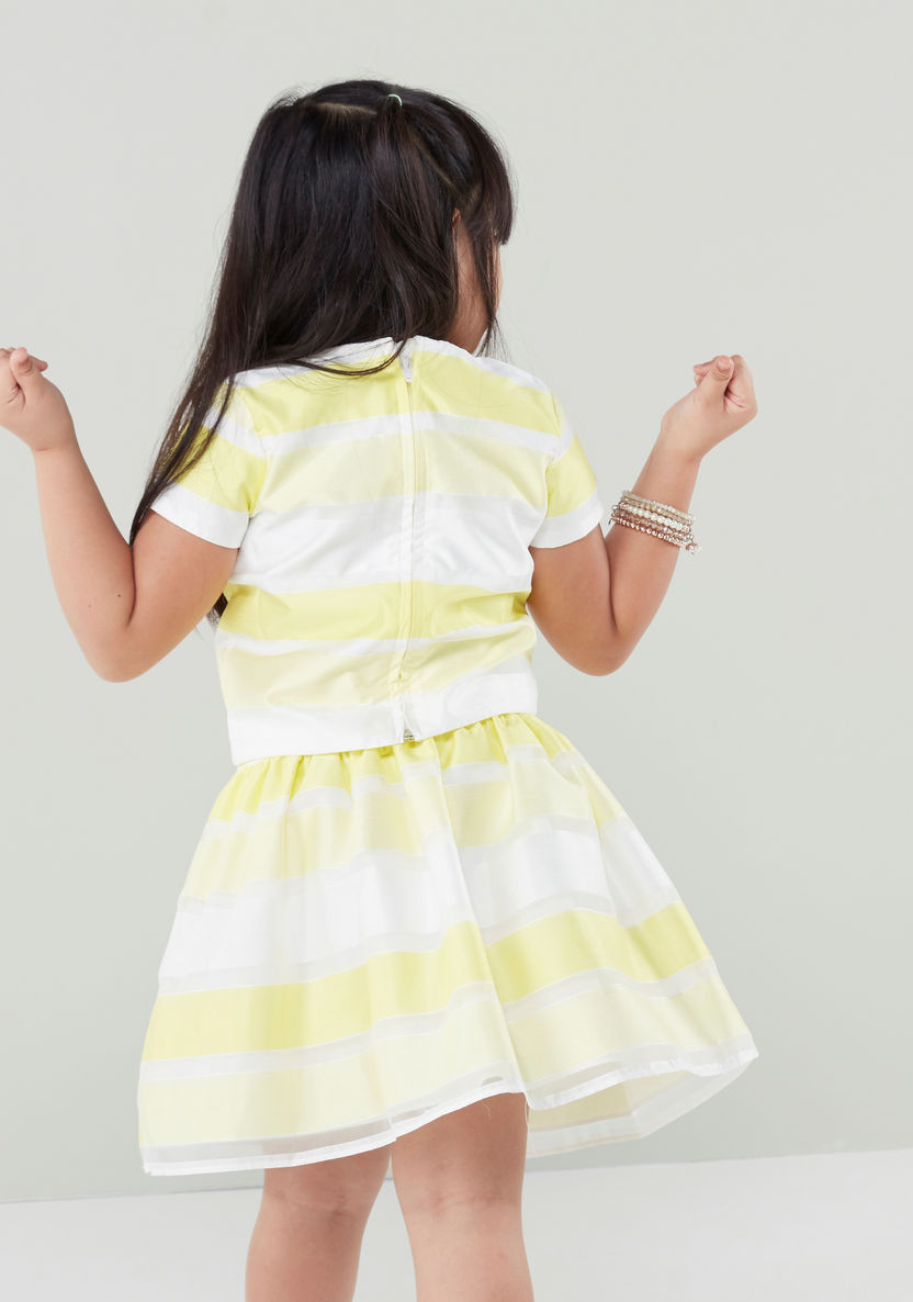Juniors Striped Top with Short Sleeves and Zip Closure-Blouses-image-2