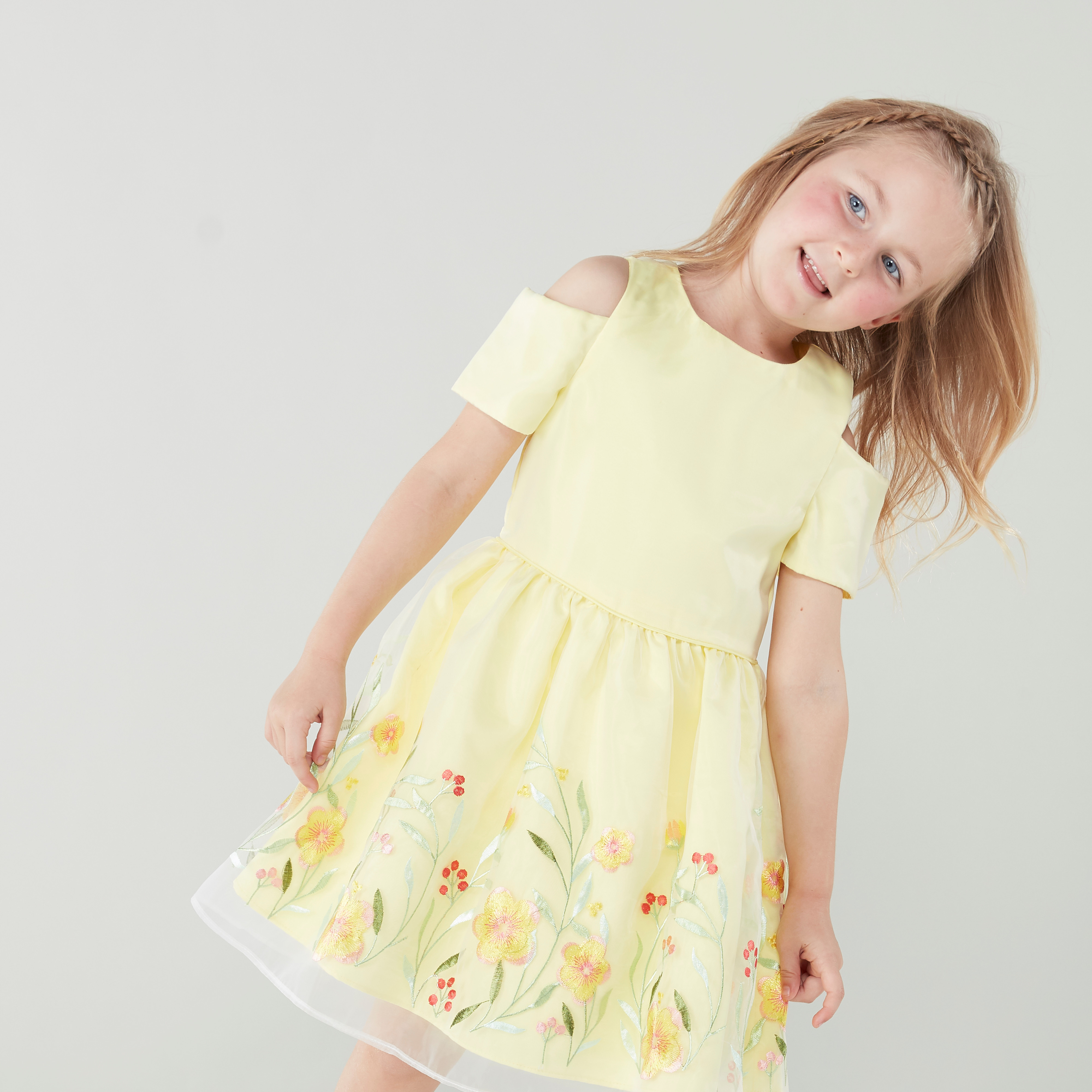 Juniors Floral Embroidered Cold Shoulder Dress with Round Neck-girls-clothing-dressesandjumpsuits-image-1