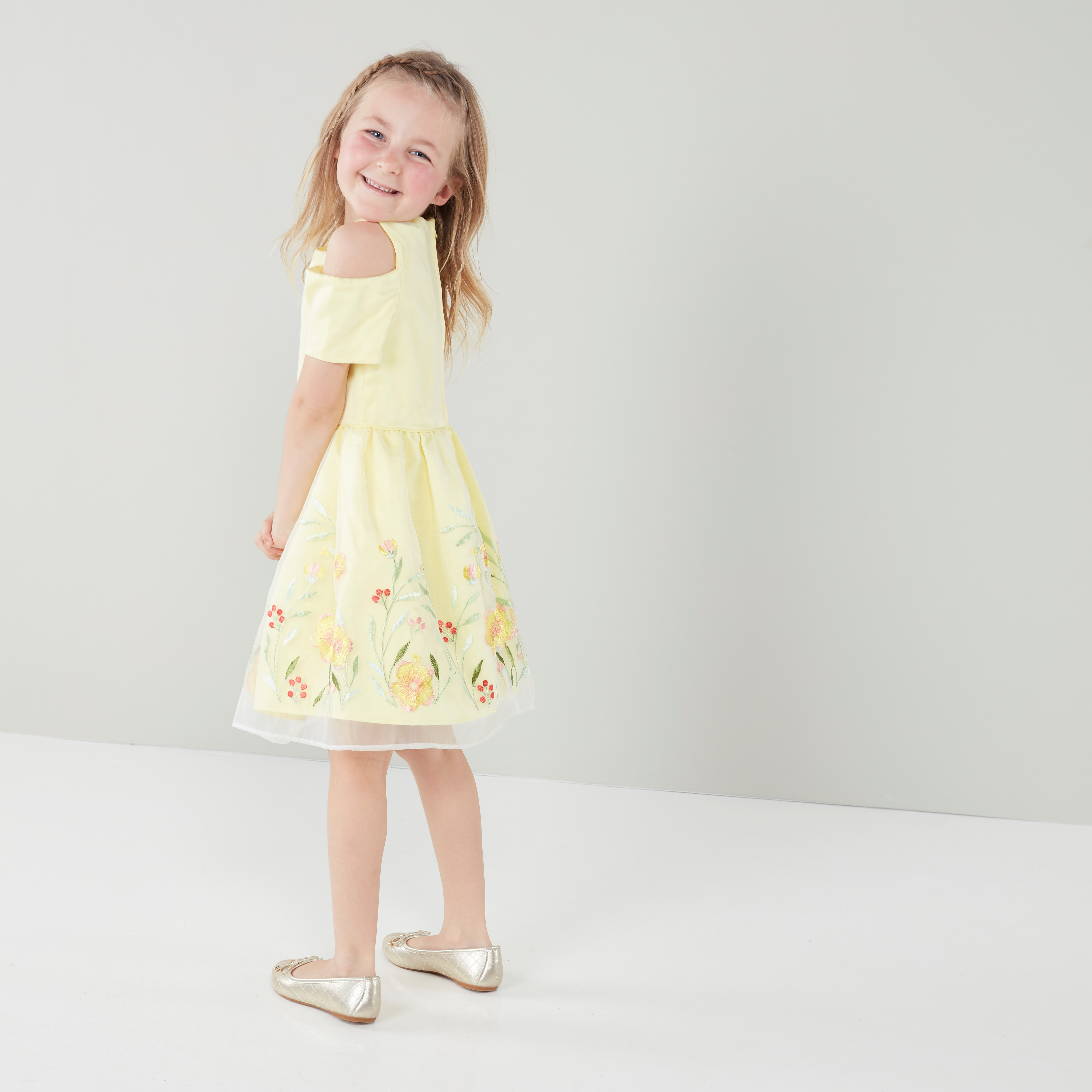 Juniors Floral Embroidered Cold Shoulder Dress with Round Neck-girls-clothing-dressesandjumpsuits-image-2