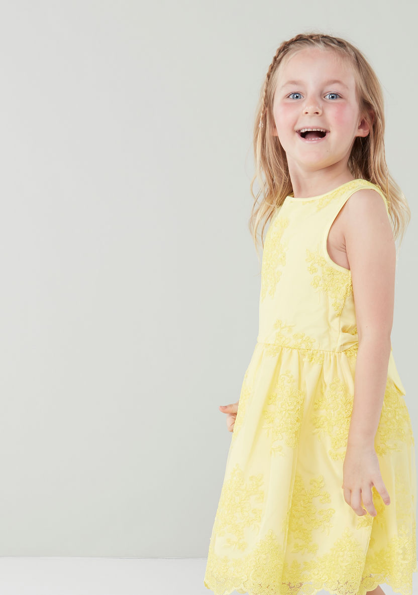Juniors Sleeveless Lace Dress with Tie Ups-Dresses%2C Gowns and Frocks-image-0
