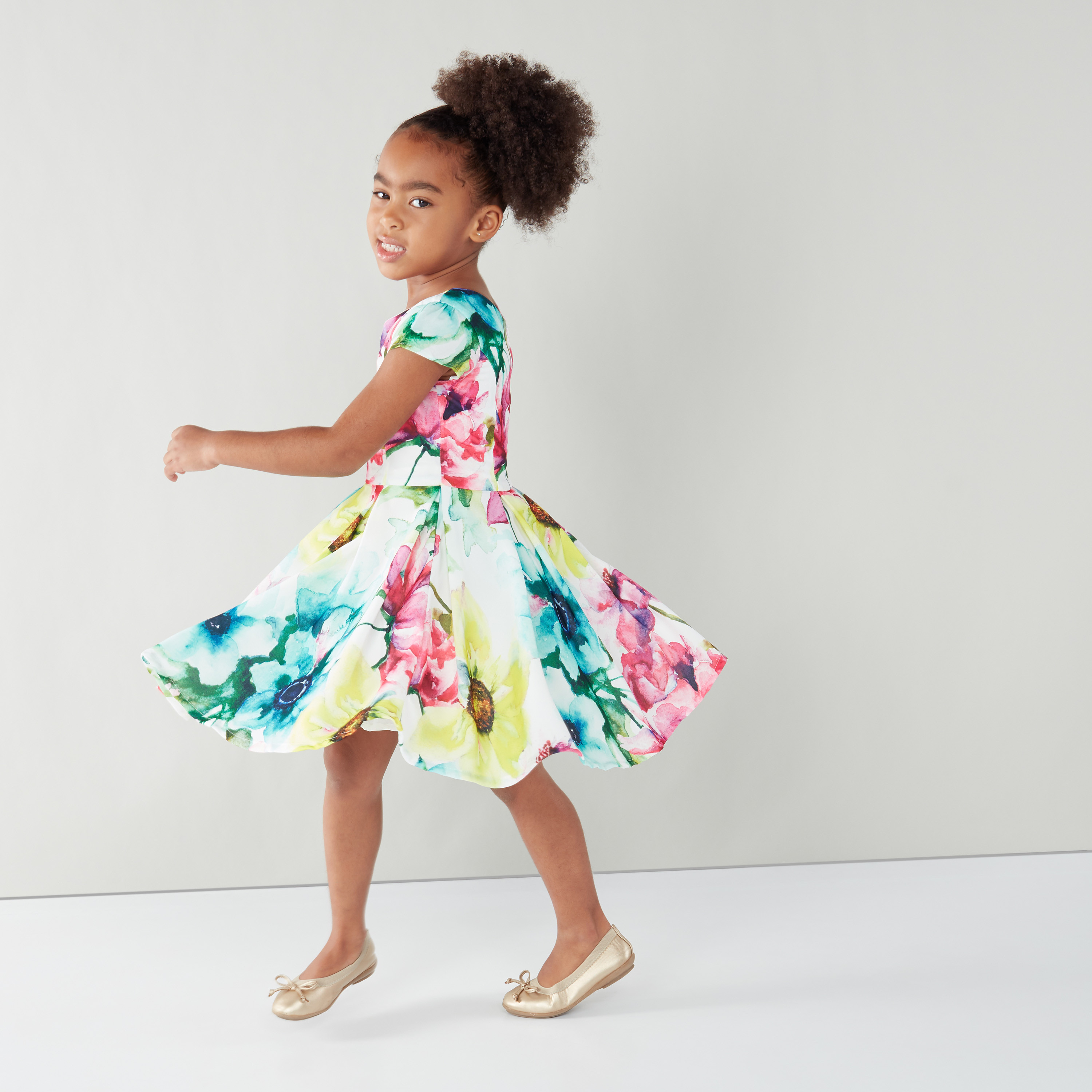Juniors Floral Printed Dress with Short Sleeves and Round Neck-girls-clothing-dressesandjumpsuits-image-3