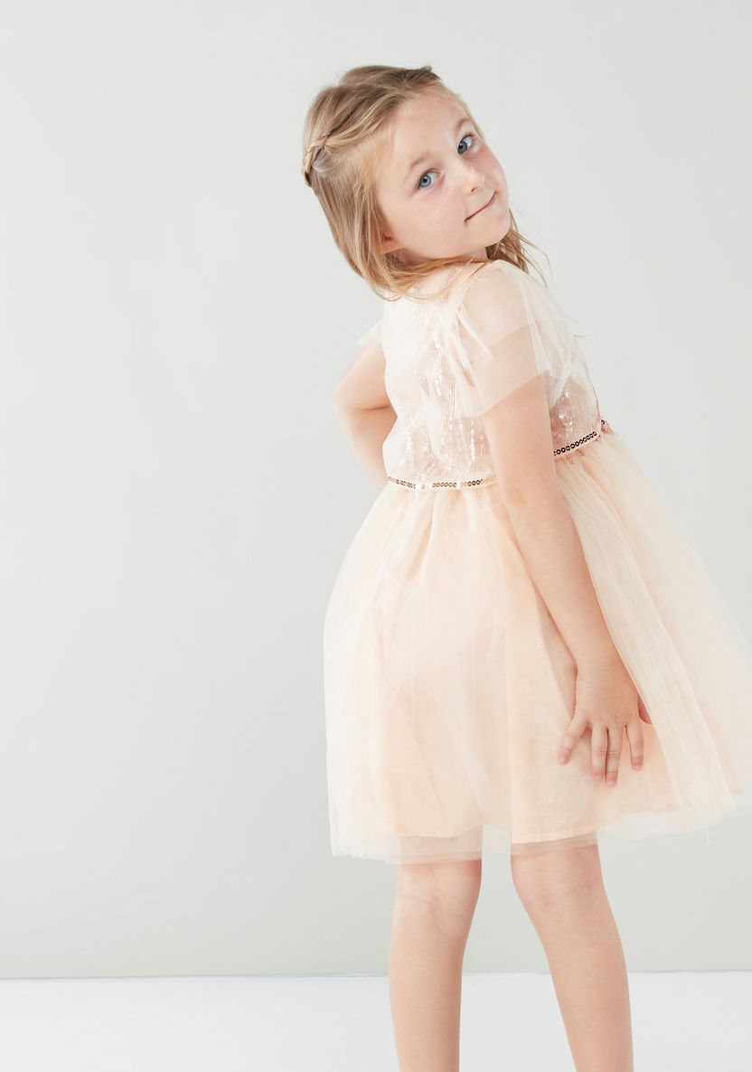 Juniors Sequin Detail Sleeveless Dress with Mesh Bolero-Clothes Sets-image-1