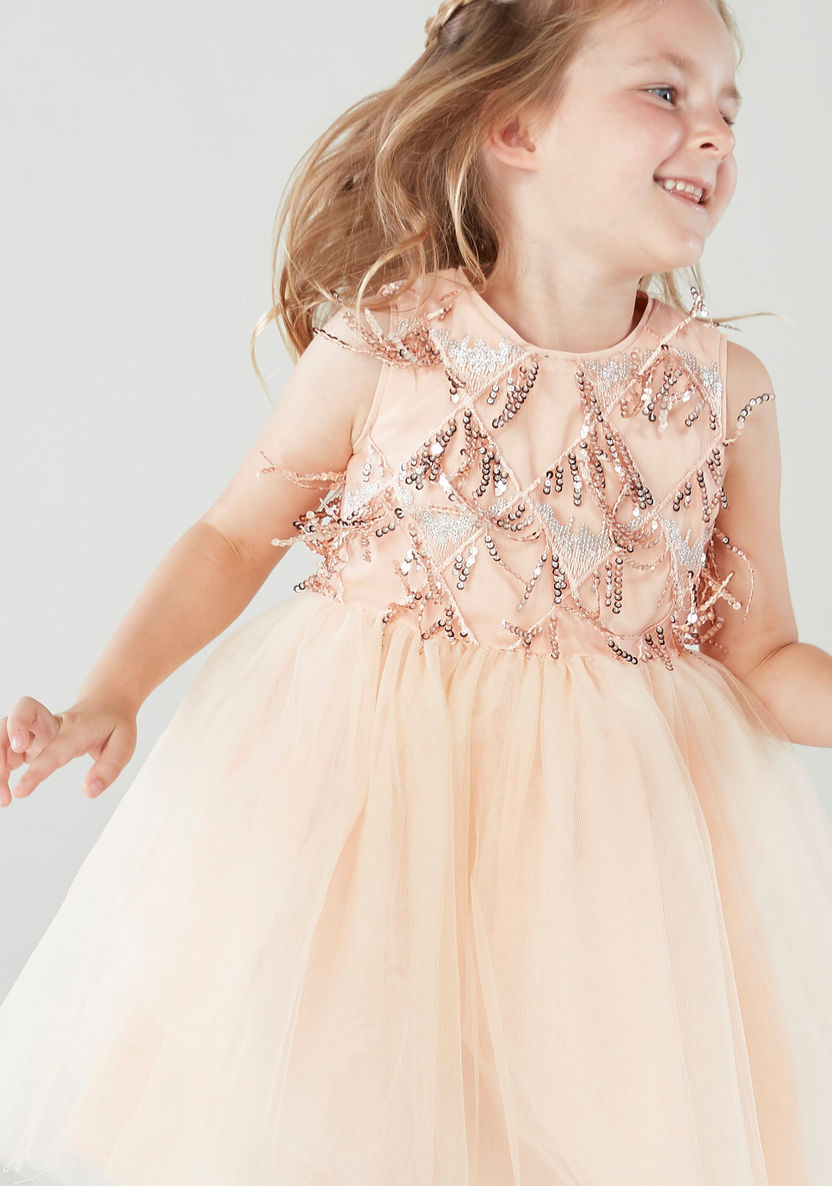 Juniors Sequin Detail Sleeveless Dress with Mesh Bolero-Clothes Sets-image-3