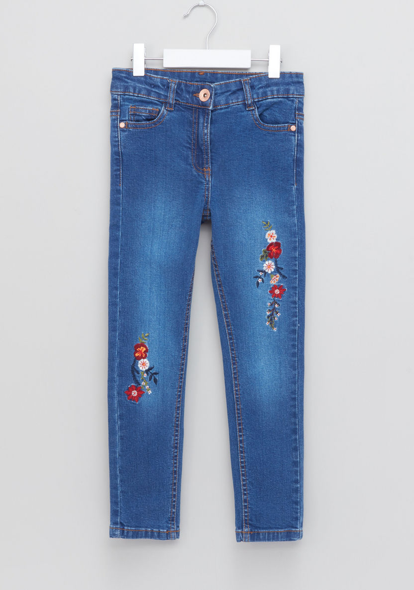 Juniors Floral Embroidered Jeans with Pocket Detail-Jeans and Jeggings-image-0
