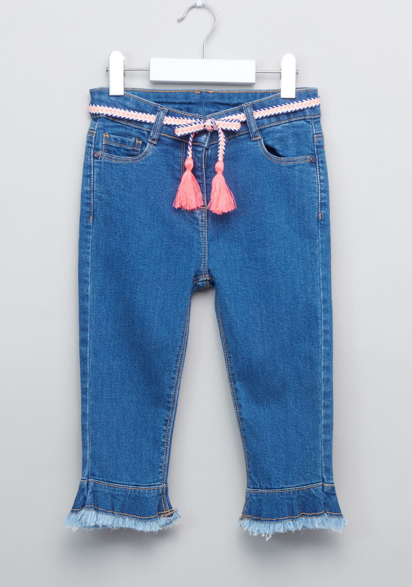 Juniors Fringe Detail Denim Pants-Jeans and Jeggings-image-0