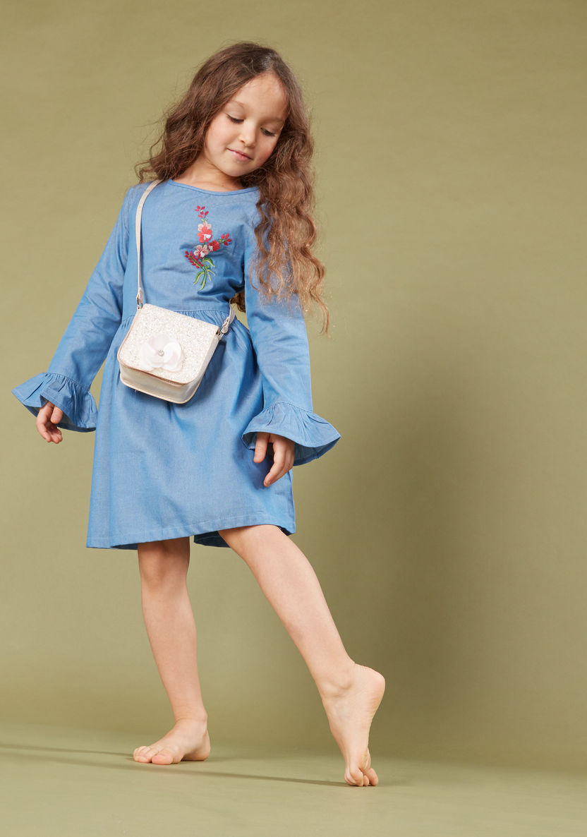Juniors Embroidered Long Sleeves Dress-Dresses%2C Gowns and Frocks-image-0