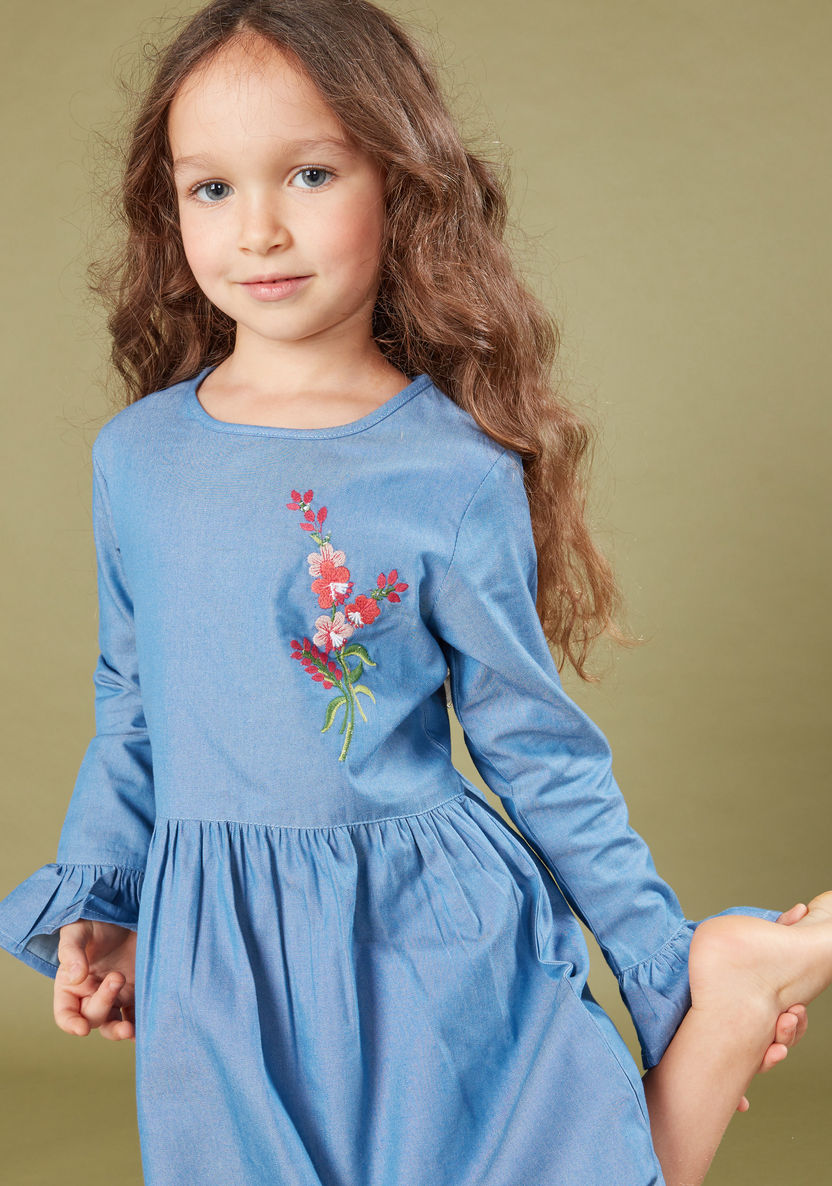 Juniors Embroidered Long Sleeves Dress-Dresses%2C Gowns and Frocks-image-3