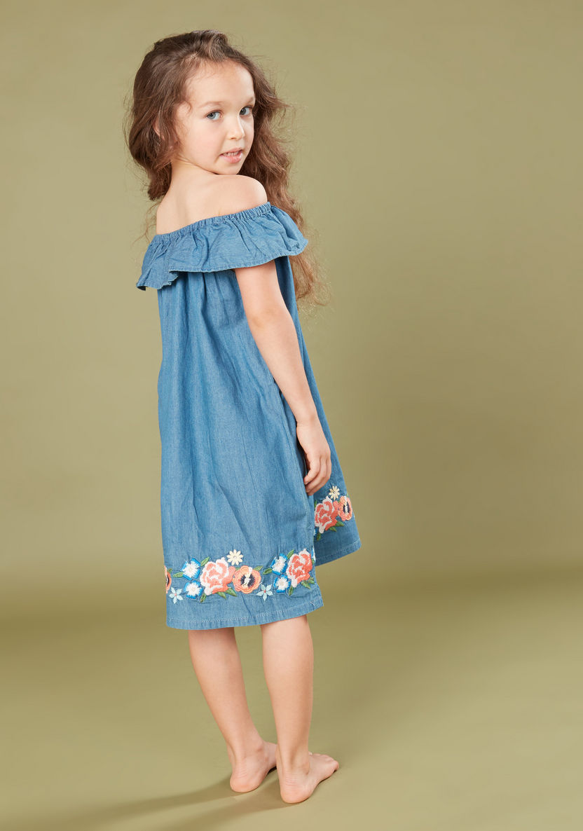 Juniors Floral Embroidered Off Shoulder Dress-Dresses%2C Gowns and Frocks-image-2