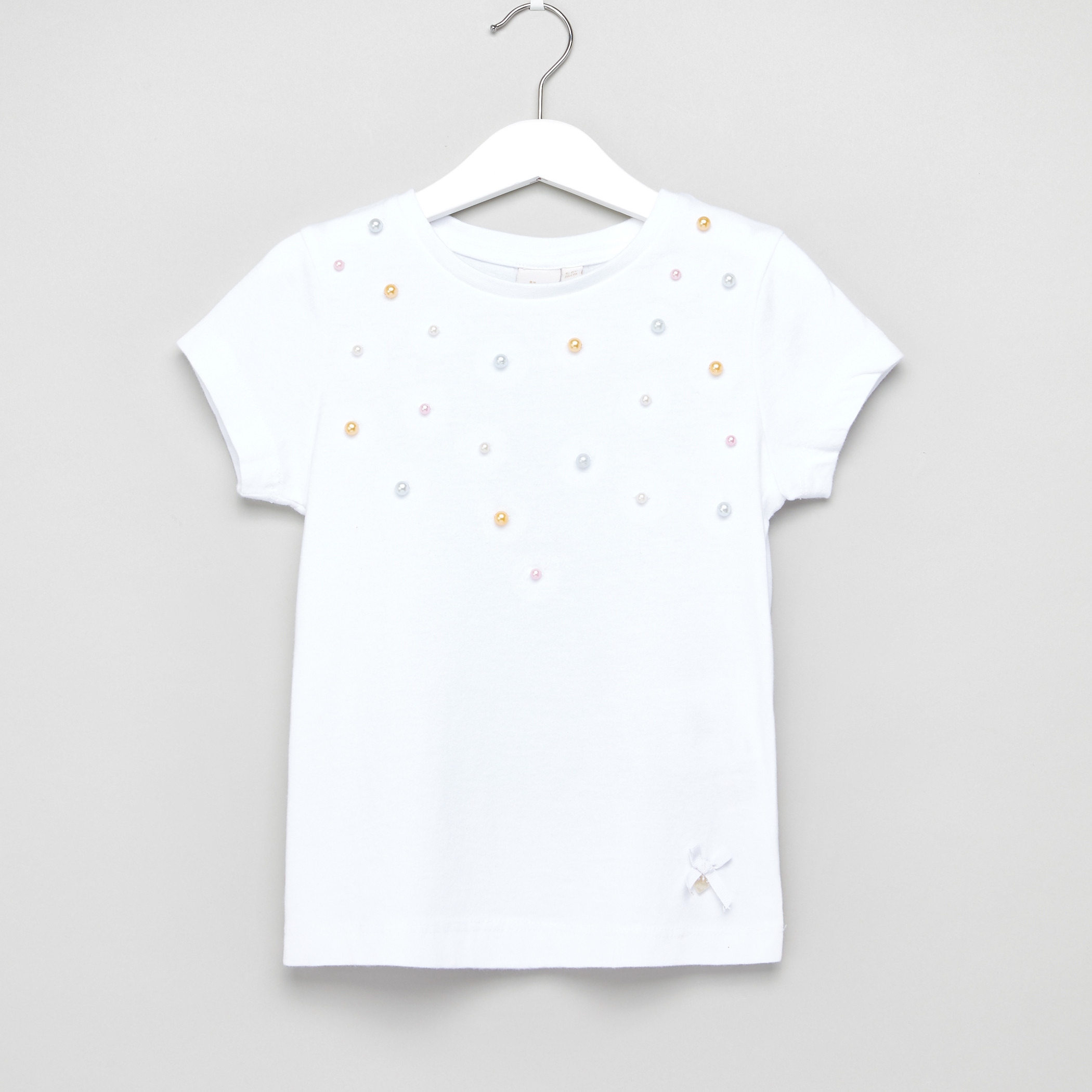 Eligo Pearl Detail Round Neck Short Sleeves Top-girls-clothing-blousesandshirts-image-1