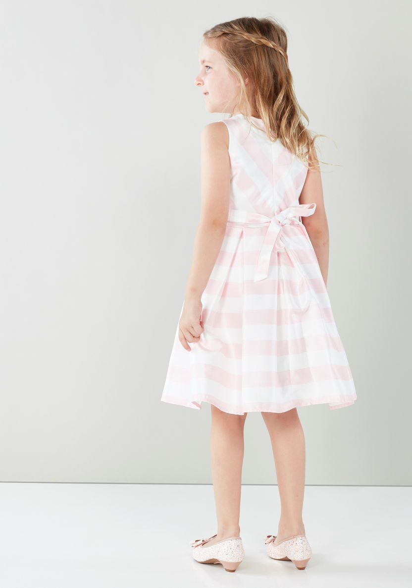 Eligo Sleeveless Striped A-line Dress with Tie-Up-Dresses%2C Gowns and Frocks-image-1