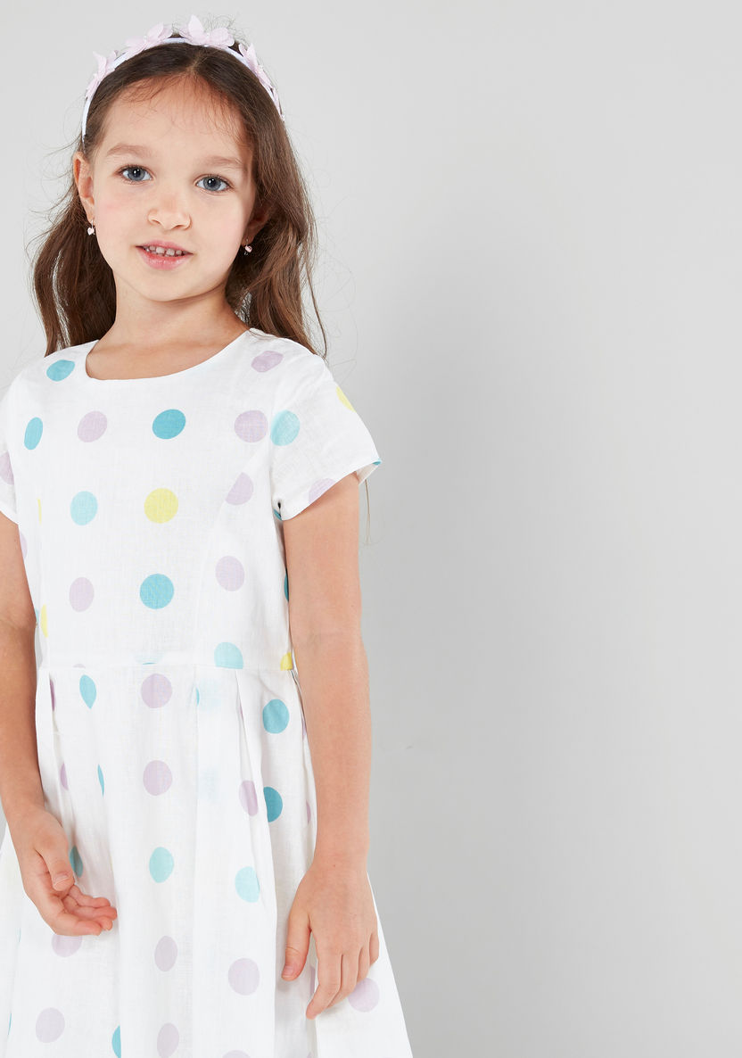 Eligo Polka Dot Printed Short Sleeves Dress-Dresses%2C Gowns and Frocks-image-2