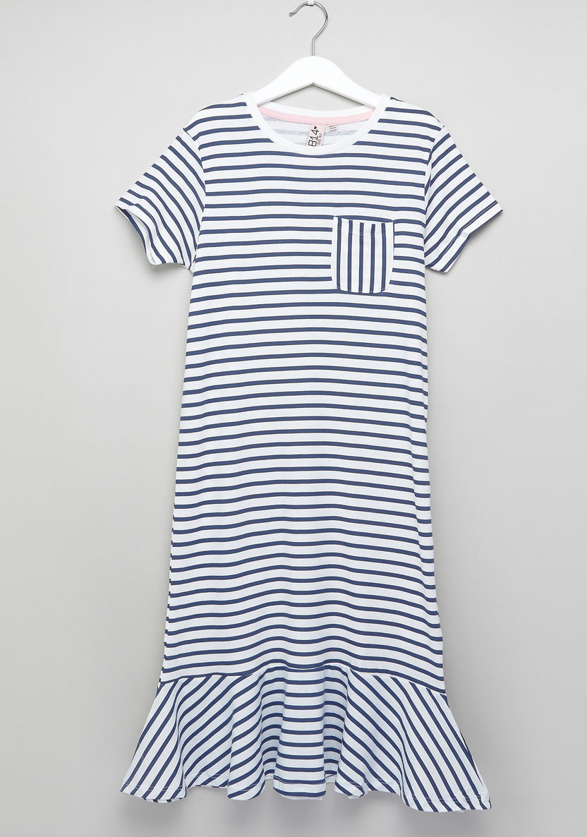 Posh Striped Round Neck Jersey Dress-Dresses%2C Gowns and Frocks-image-0