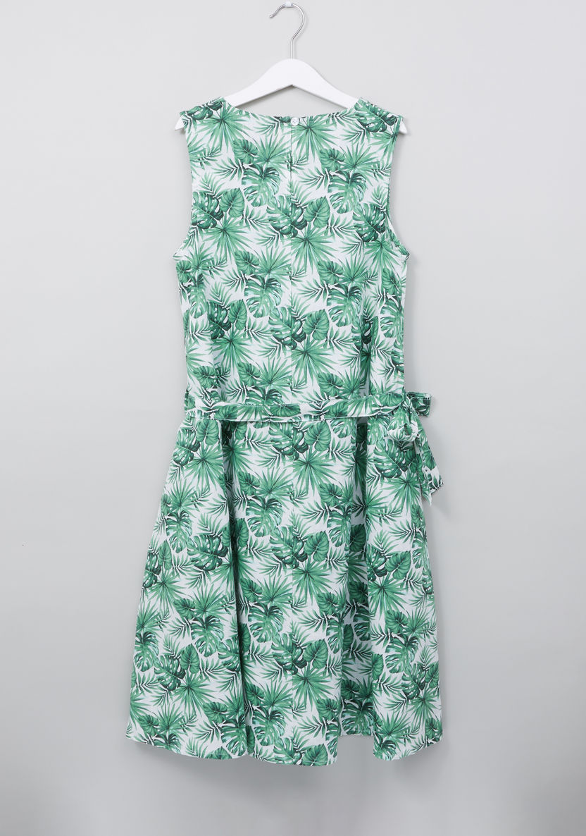 Posh Tropical Printed Sleeveless Dress with Tie Up Belt-Dresses%2C Gowns and Frocks-image-2