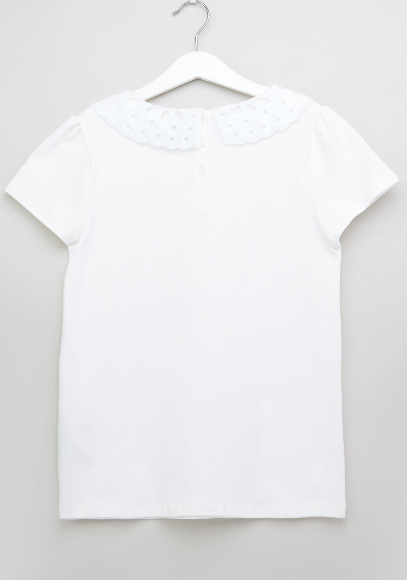 Posh Short Sleeves Top with Schiffli Detail Collar-Blouses-image-2