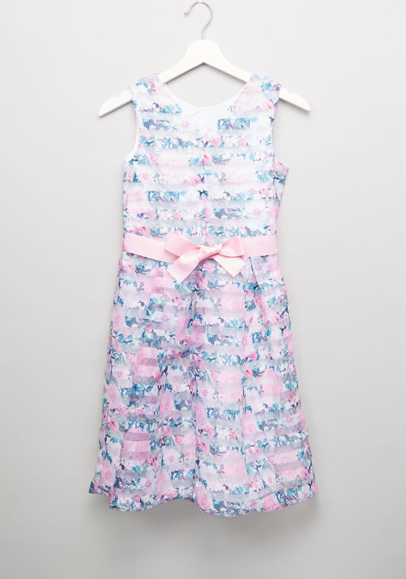 Posh Floral Printed Sleeveless Dress-Dresses%2C Gowns and Frocks-image-2