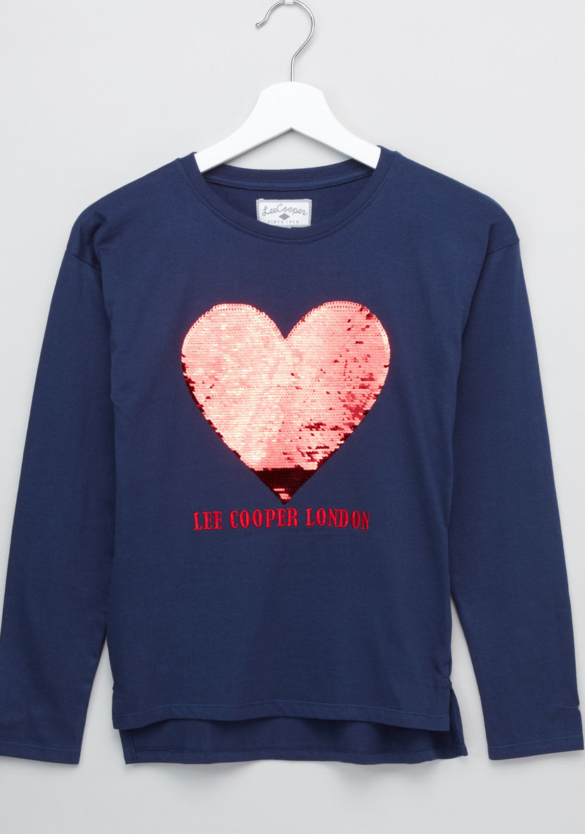 Lee Cooper Sequin Detail Round Neck Long Sleeves T-shirt-T Shirts-image-0