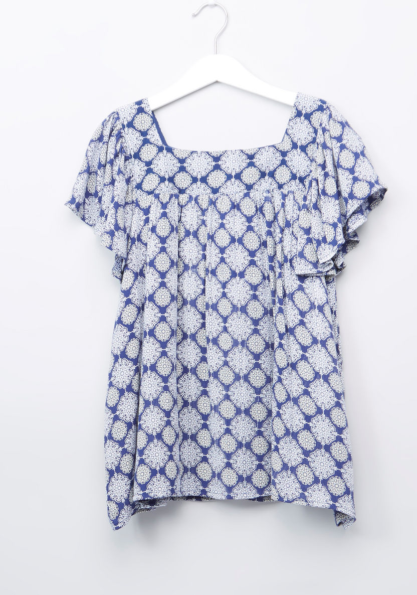 Lee Cooper Printed Top with Ruffled Sleeves-Blouses-image-0