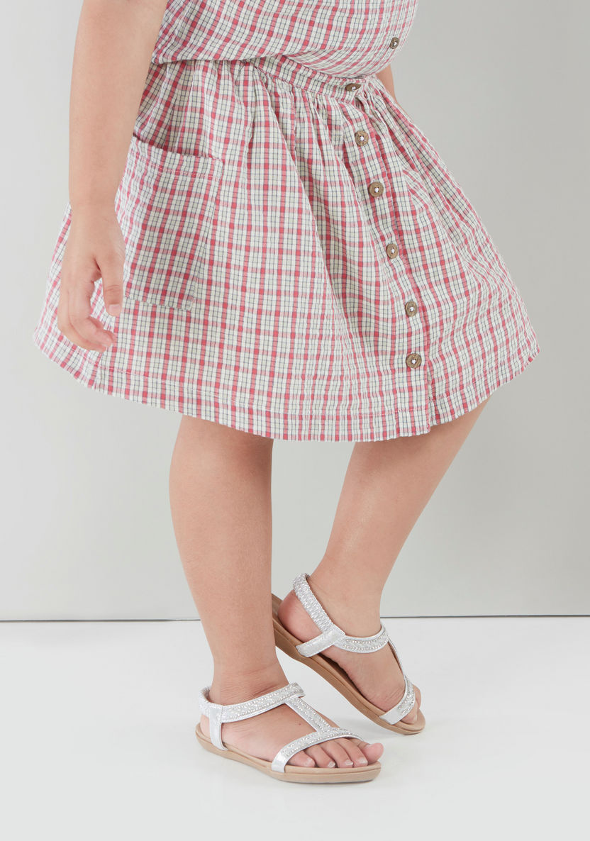 Lee Cooper Chequered Skirt with Button Closure and Pocket Detail-Skirts-image-2