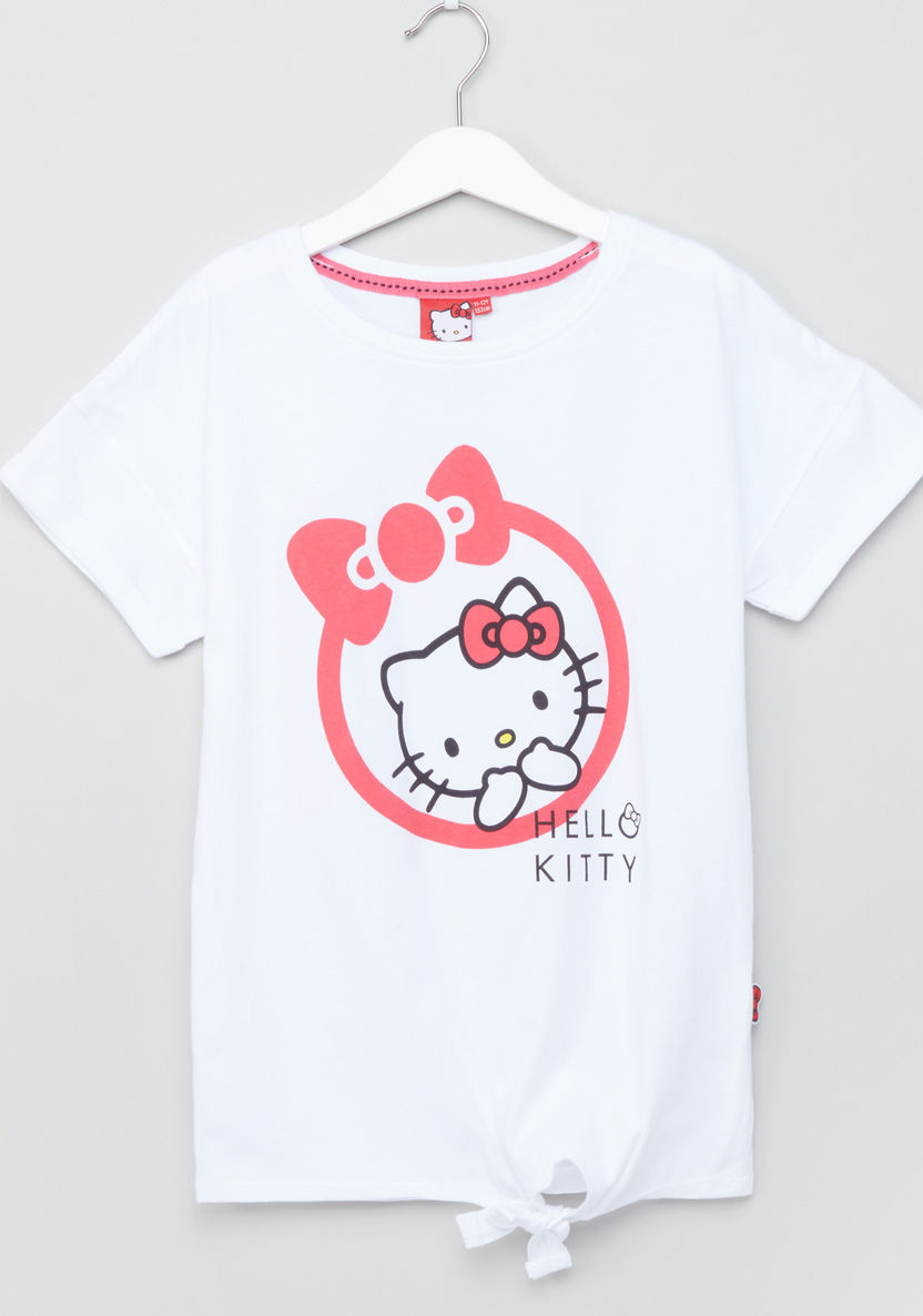 Hello Kitty Graphic Printed Knot Detail Top-Blouses-image-0