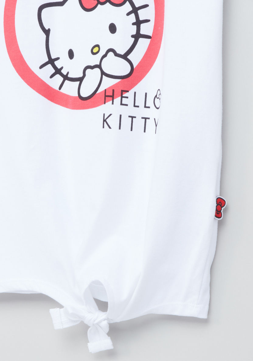 Hello Kitty Graphic Printed Knot Detail Top-Blouses-image-1
