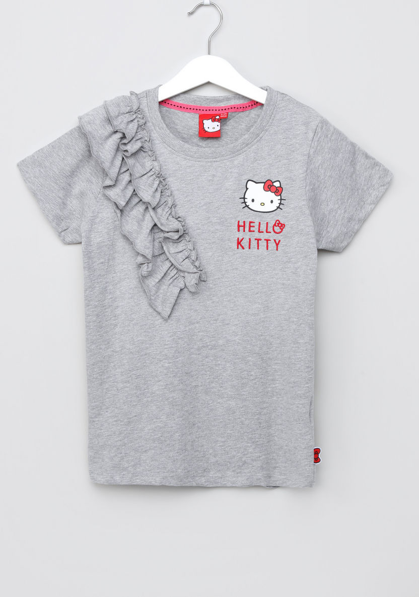Hello Kitty Printed Ruffle Detail Top-Blouses-image-0