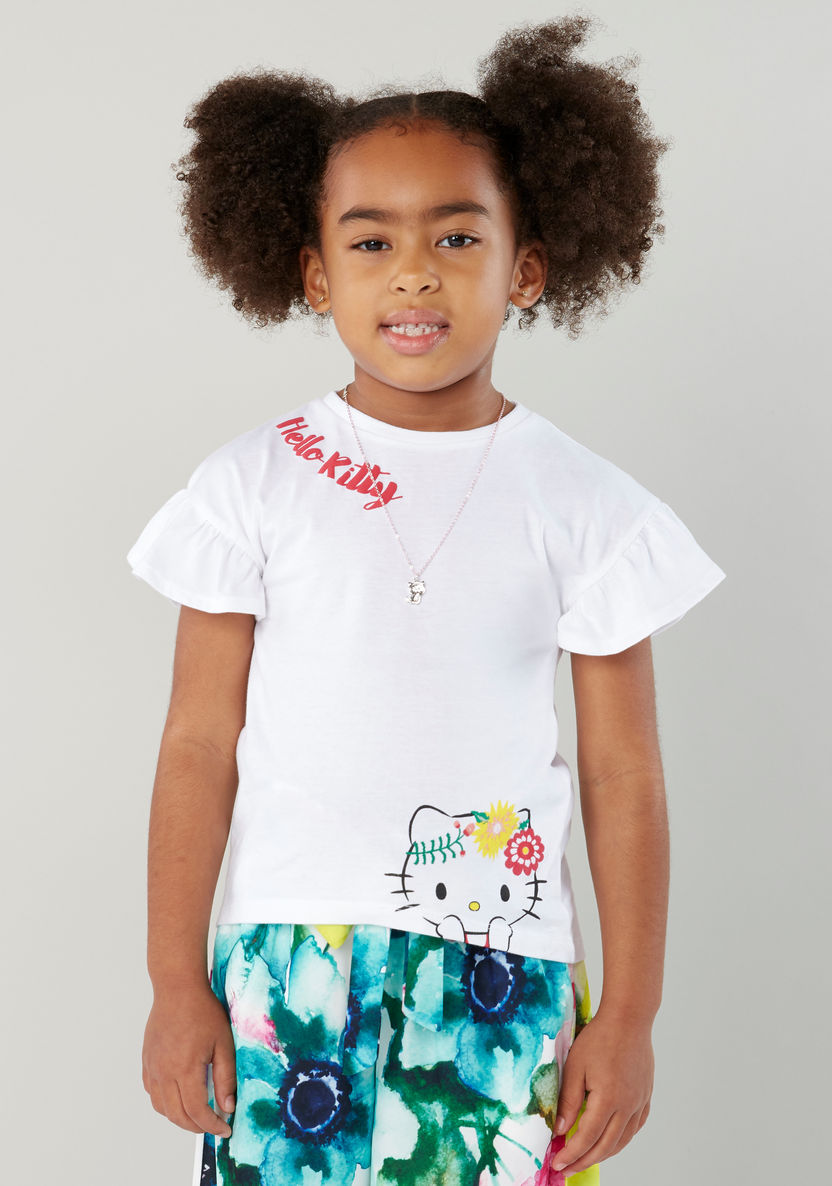 Hello Kitty Printed Top with Frill Detail and Short Sleeves-Blouses-image-1
