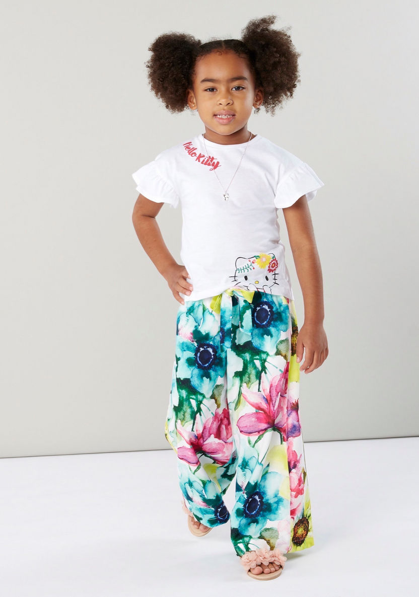 Hello Kitty Printed Top with Frill Detail and Short Sleeves-Blouses-image-2