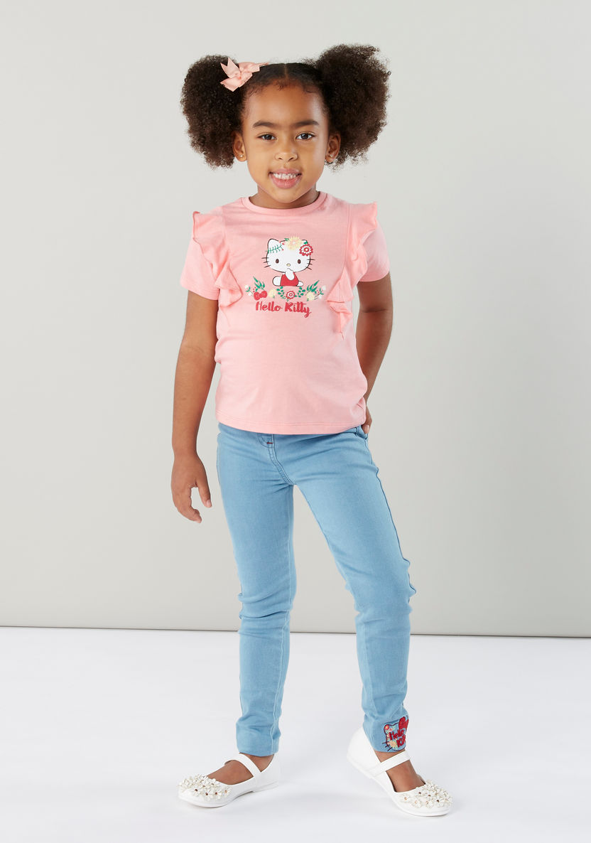 Hello Kitty Embroidered Jeans with Pocket Detail-Jeans and Jeggings-image-2