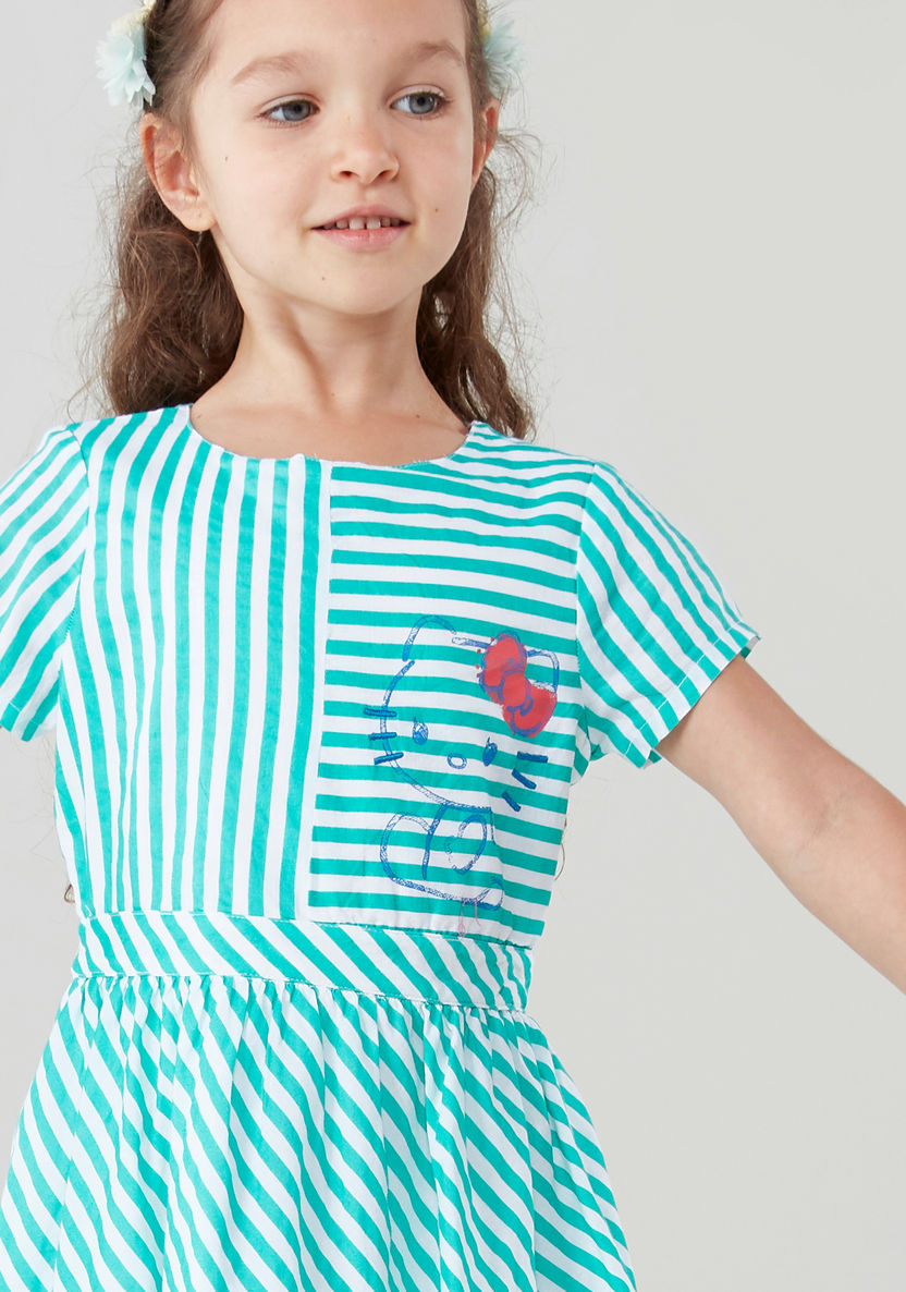 Hello Kitty Striped Short Sleeves Dress-Dresses%2C Gowns and Frocks-image-1