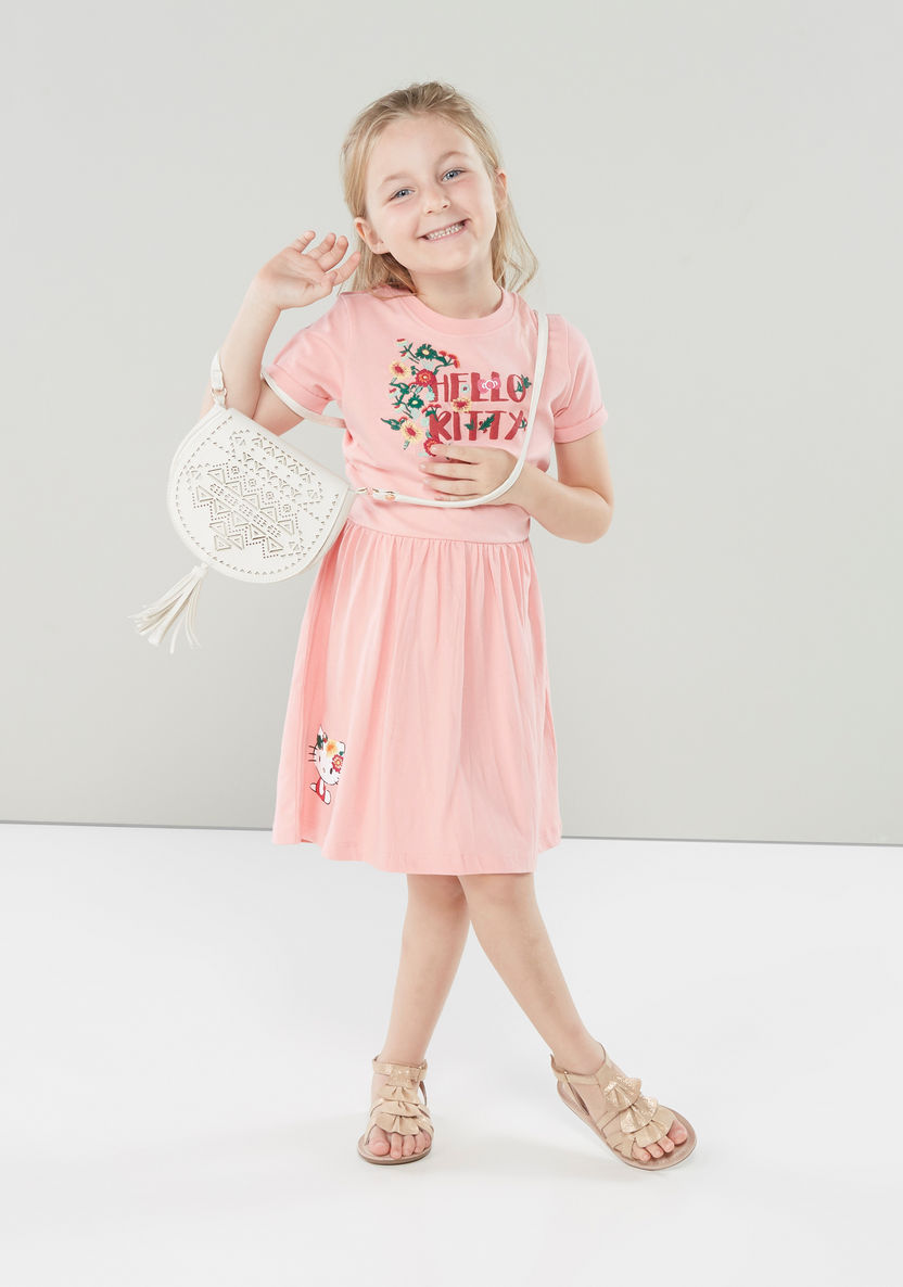 Hello Kitty Printed Dress with Round Neck and Short Sleeves-Dresses%2C Gowns and Frocks-image-0